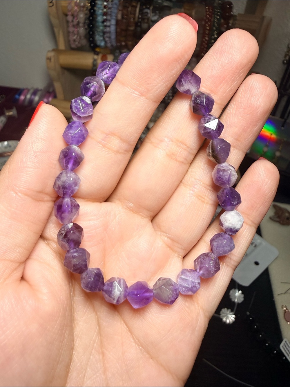 Star Cut Amethyst Bracelet 8mm - Picture 3 of 4